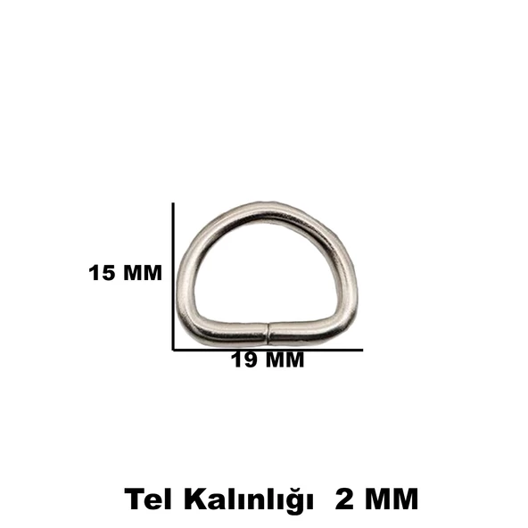 Anahtarlık Montaj Halkası D Çanta Bağlantı Halkası 19x15 MM (1000 Adet)  Gümüş - 3