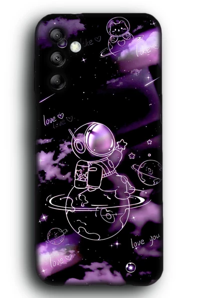 Galaxy M14 Uyumlu Lansman Telefon Kılıfı "Astronot Mor Cool Çizgi Aşk Uzay Love Line"