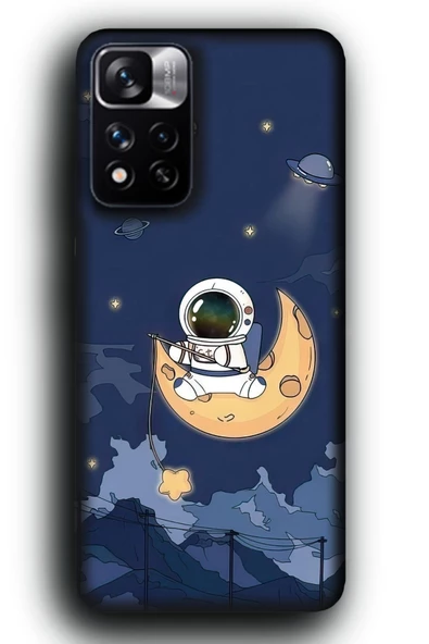 Redmi Note 11 Pro Plus 5G Uyumlu Lansman Telefon Kılıfı "Astronot Olta Ay Hilal Uydu Gezegen Tatlı"