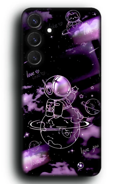 Galaxy S24 Plus Uyumlu Lansman Telefon Kılıfı "Astronot Mor Cool Çizgi Aşk Uzay Love Line"