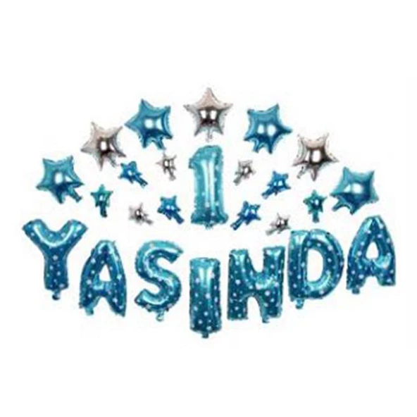 1 Yaşında Folyo Balon Yıldızlı Set  Mavi