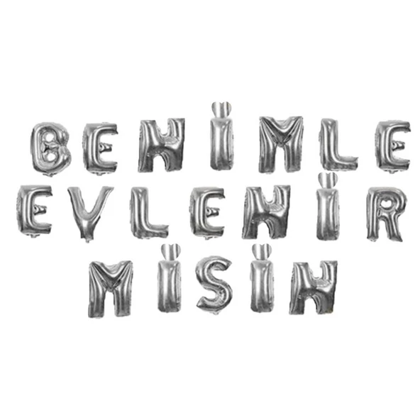 Folyo Balon Benimle Evlenirmisin  Yazısı  40 CM  Gümüş