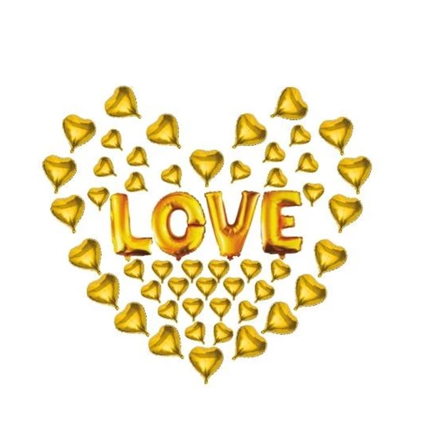 Folyo Balon LOVE Yazılı 49 Minik Kalpli Set  Altın
