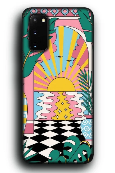 Galaxy S20 Uyumlu Lansman Telefon Kılıfı "Keyifli Art Deco Retro Cici Pembe Huzur Sanat"