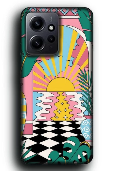 Redmi Note 12 4G Uyumlu Lansman Telefon Kılıfı "Keyifli Art Deco Retro Cici Pembe Huzur Sanat"