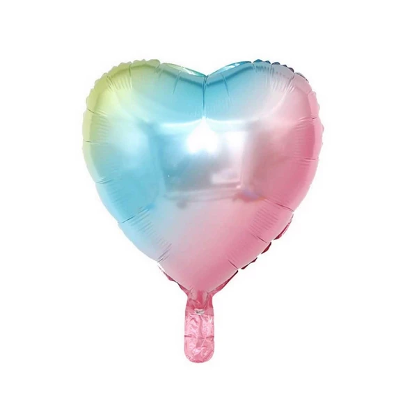 Folyo Balon Kalp Modeli Gökkuşağı  Rengarenk 45 CM
