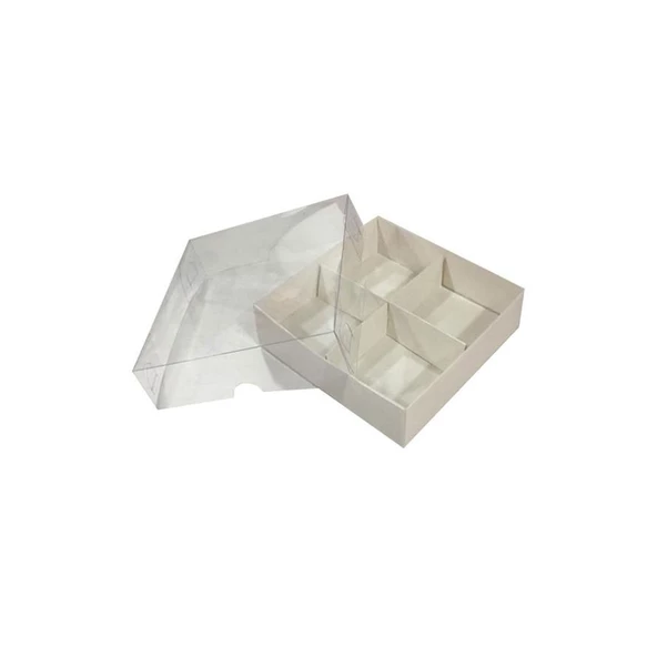 Asetat Kapaklı Karton Kutu 12x12x3 CM 4 Bölmeli Kutu (10 Adet)  Beyaz ürün görseli