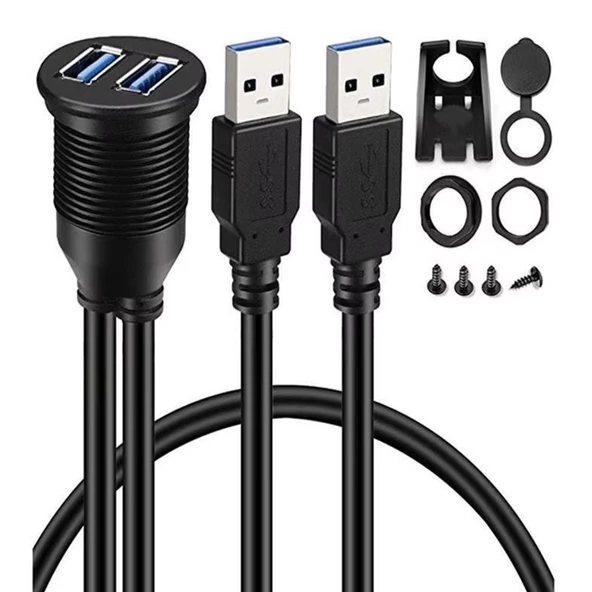 Gömme Montaj Panelli Çift USB 3.0 Erkek USB 3.0 Dişi USB Port ve Uzatma Kablosu- Araba Kamyon Tekne Motosiklet için - 3