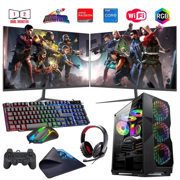 i7 14700F 16GB DDR4 480SSD 8GB RX580 Çift 24" Mon. Oyun Bilgisayarı (Gaming SET) ürün görseli