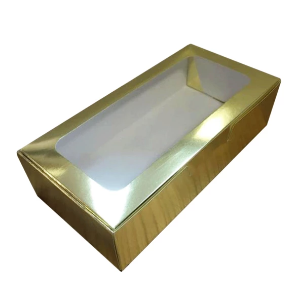 Pencereli Karton Kutu Düz Renk 20X10X5 CM  (10 Adet) Gold