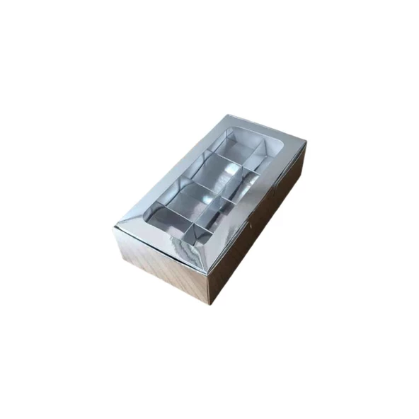 Asetat Pencereli Karton Kutu 20x10x5 CM 8 Bölmeli Kutu (10 Adet)  Gümüş ürün görseli