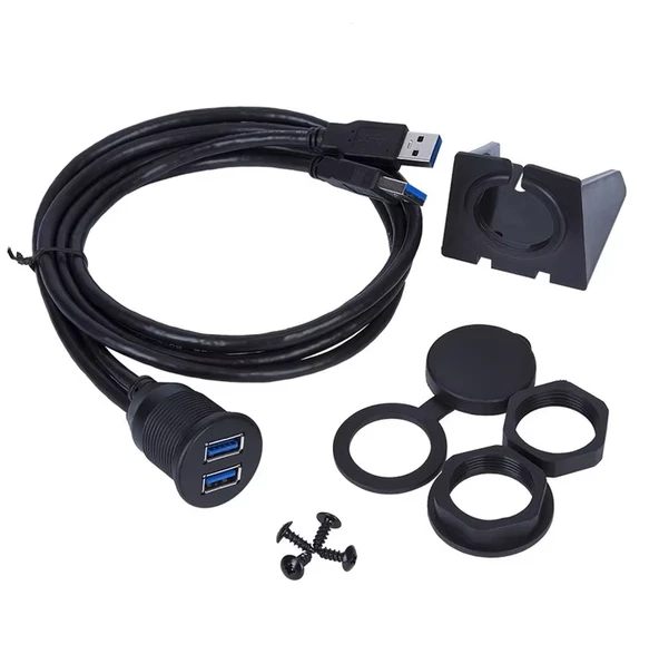 Gömme Montaj Panelli Çift USB 3.0 Erkek USB 3.0 Dişi USB Port ve Uzatma Kablosu- Araba Kamyon Tekne Motosiklet için - 4