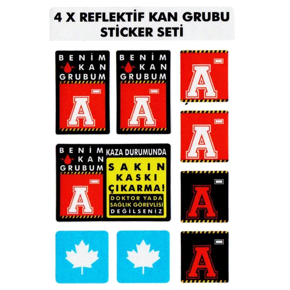 Çınar Extreme® A Rh- (Negatif) Kaskımı Çıkartma Yazılı 7 Parçalı Reflektif Kan Grubu Sticker Seti