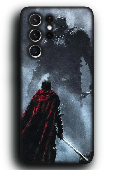 Galaxy S21 Ultra Uyumlu Lansman Telefon Kılıfı "Kızıl Pelerin Savaşçı Souls Dark Fantasy Boss"