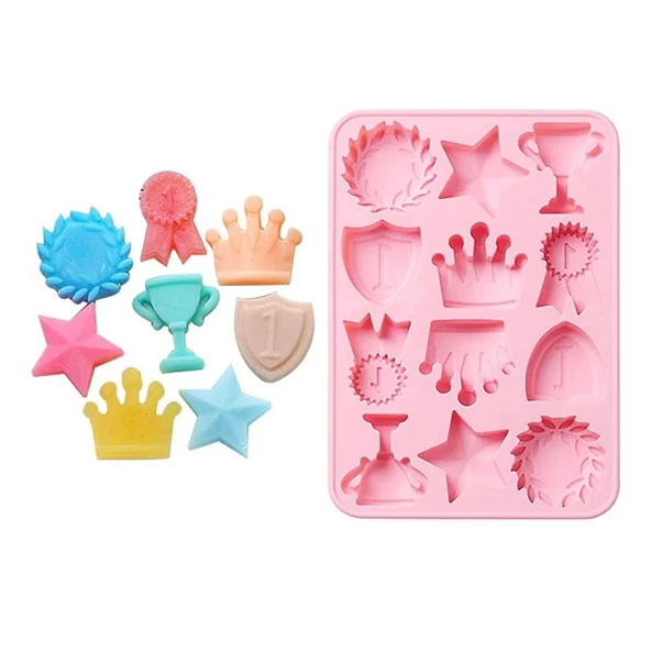 Silikon Kek Kalıp Çikolata Şampiyonluk Figürleri Kalıbı Şeker Hamuru Taş Tozu Kalıbı 12 Li - Resim 2