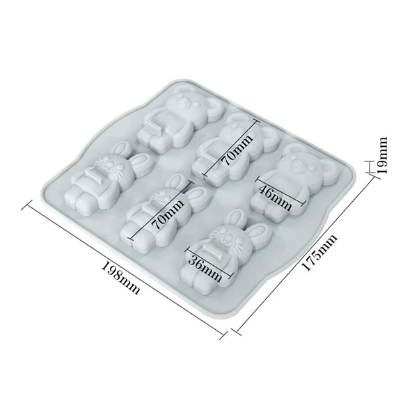 Silikon Kek Kalıp Çikolata Tavşan ve Ayıcık Kalıbı Şeker Hamuru Taş Tozu Kalıbı 6 Lı - 2