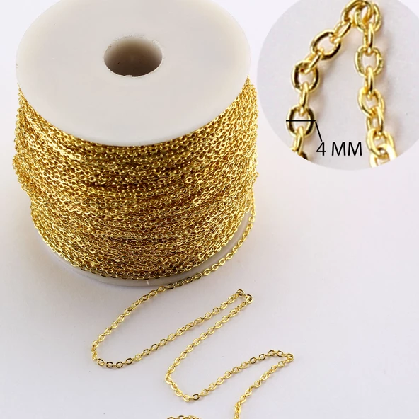 Kolye Takı Ve Aksesuar Zinciri Burgulu Lak Kaplama 4 MM (1 MT)  Gold - 2