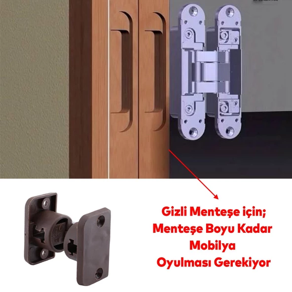 Yuvarlak Kafalı Gizli Gömme Plastik 2 Adet Dolap Kapak Mobilya Katlanır Masa Menteşesi Kahverengi - 5