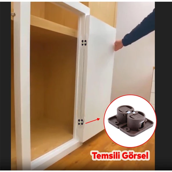 Yuvarlak Kafalı Gizli Gömme Plastik 2 Adet Dolap Kapak Mobilya Katlanır Masa Menteşesi Kahverengi - 2
