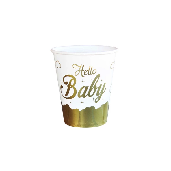 Hello Baby Temalı Karton Bardak Metalize  (6 Adet)  Gold
