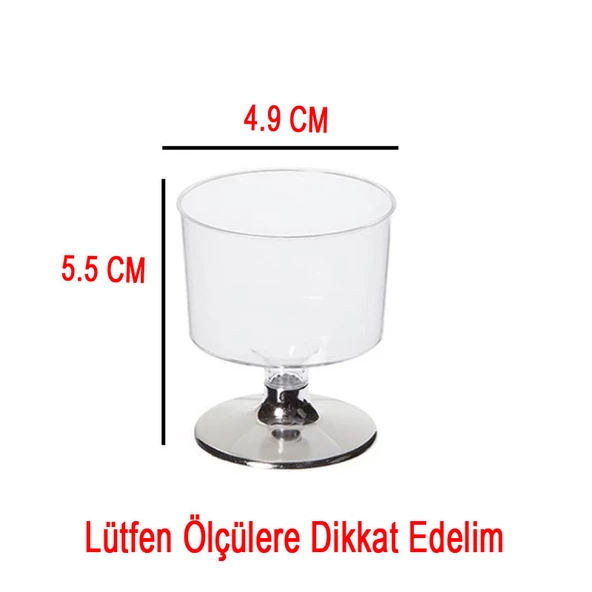 Ayaklı Shot Bardağı Küçük Plastik Kadeh 50 ML (6 Adet)  Gümüş - 2
