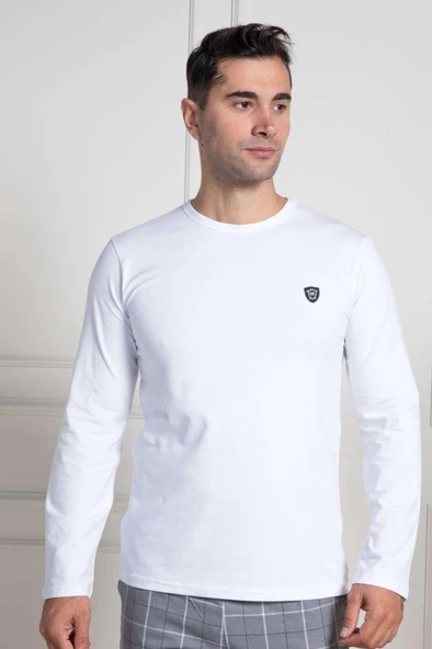Mecit 3021 Erkek Beyaz Likralı Pamuklu Uzun Kollu Tişört ürün görseli