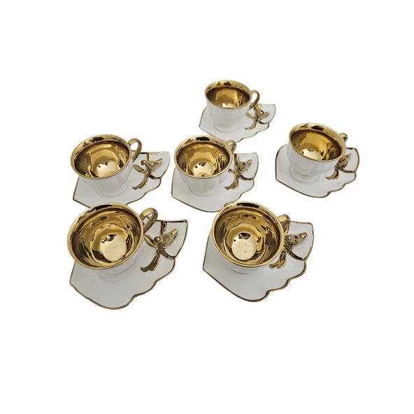 Sudedi Home Kuşlu Beyaz Gold Porselen 6 Kişilik Fincan Takımı KRD-3546 - 2