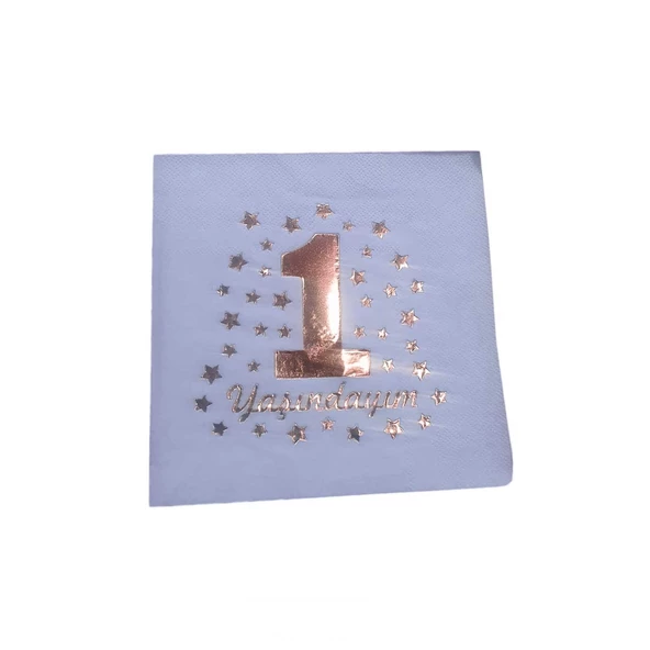 1 Yaşındayım Yazılı  Peçete Varaklı 33X33 CM  (16 Adet)  Mavi