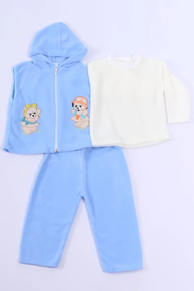 BEBEK POLAR 3LÜ TAKIM KAPŞONLU FERMUARLI NAKIŞLI C23 - 2