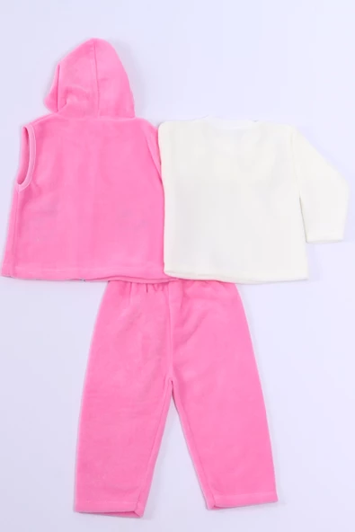 BEBEK POLAR 3LÜ TAKIM KAPŞONLU FERMUARLI NAKIŞLI C23 - 8
