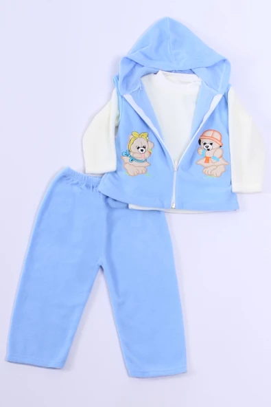 BEBEK POLAR 3LÜ TAKIM KAPŞONLU FERMUARLI NAKIŞLI C23 - 3