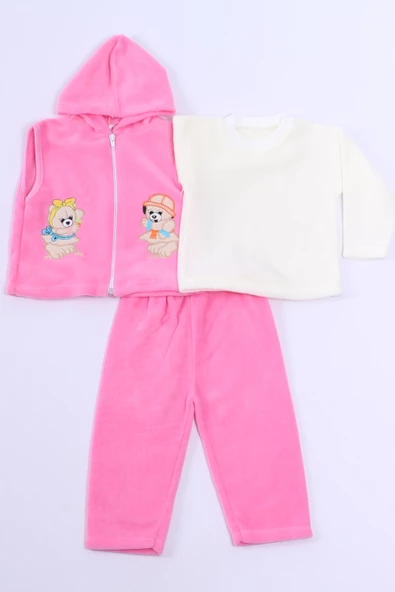BEBEK POLAR 3LÜ TAKIM KAPŞONLU FERMUARLI NAKIŞLI C23 - 6