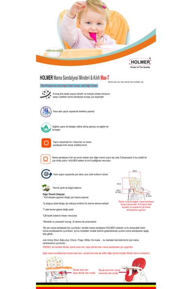 HOLMER Leke Tutmaz Organik Mama Sandalyesi Minderi & Kılıfı Max-t Açık Gri - 8