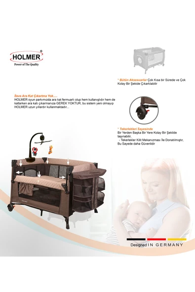 HOLMER Maxi Comfort Coolstyle (Anne Yanı-Deluxe Kumaş) Premium Dönenceli Oyun Parkı/Anne Yanı 70x110cm Bej - 4