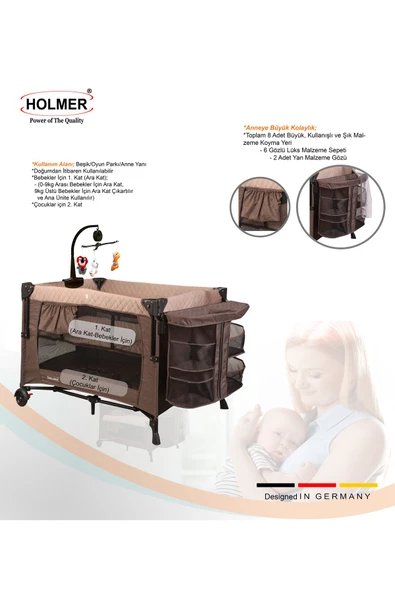 HOLMER Maxi Comfort Coolstyle (Anne Yanı-Deluxe Kumaş) Premium Dönenceli Oyun Parkı/Anne Yanı 70x110cm Bej - 3