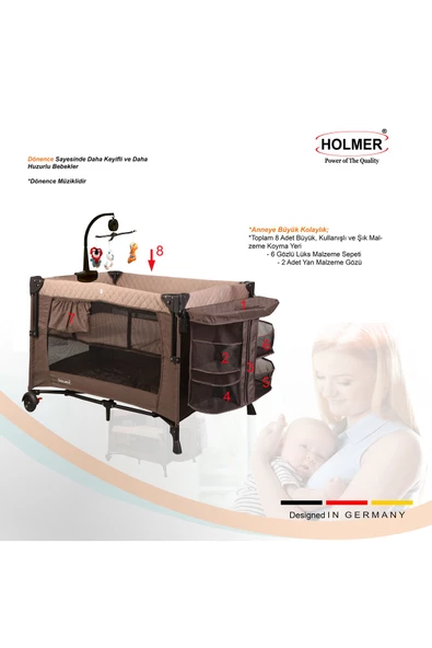 HOLMER Maxi Comfort Coolstyle (Anne Yanı-Deluxe Kumaş) Premium Dönenceli Oyun Parkı/Anne Yanı 70x110cm Bej - 5