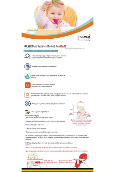 HOLMER Leke Tutmaz Organik Mama Sandalyesi Minderi & Kılıfı Max-M Koyu Gri - 8