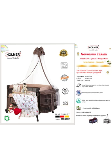 HOLMER Bebek Nevresim Takımı Organik Pamuk Oyun Parkı Beşik Nevresim Seti - 5