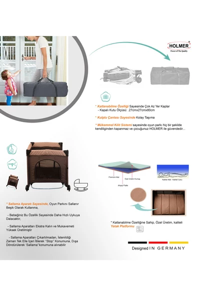 HOLMER Coolstyle (Anne Yanı -Deluxe Kumaş) Cibinlikli Dönenceli Oyun Parkı 70x110cm Bej + Aloevera Yatak - 8