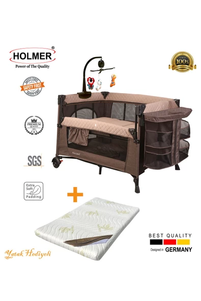 HOLMER Maxi Comfort Coolstyle Anne Yanı-deluxe Kumaş Premium Oyun Parkı Bej + Aloevera Yatak 70x110 Cm