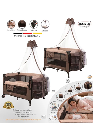 HOLMER Coolstyle Cibinlikli Anne Yanı Oyun Parkı 70x110cm Kahverengi Aloevera Yatak - 3
