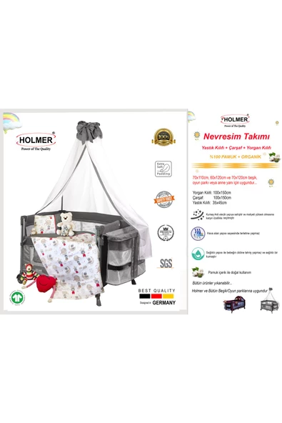 HOLMER Bebek Nevresim Takımı Organik Pamuk Oyun Parkı Beşik Nevresim Seti - 5