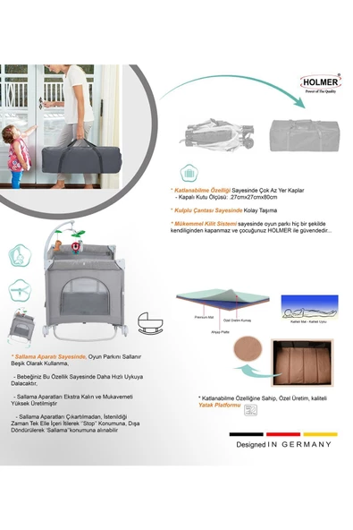 HOLMER Maxi Comfort Coolstyle (ANNE YANI-DELUXE KUMAŞ) Premium Dönenceli Oyun Parkı/anne Yanı 70x110cm Gri - 7