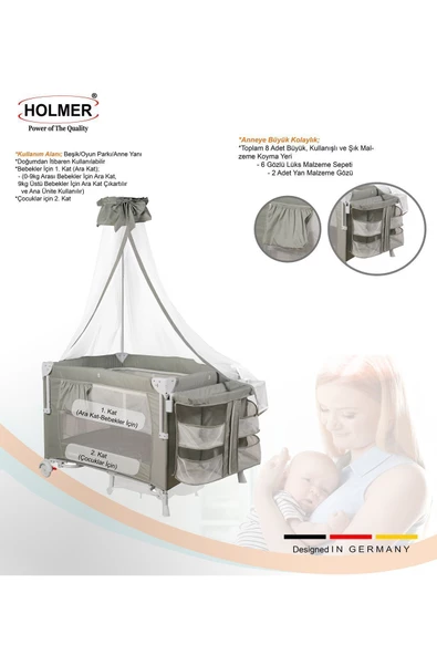 HOLMER Coolstyle Cibinlikli Anne Yanı Oyun Parkı 70x110cm Açık Gri+Aloevera Yatak - 5