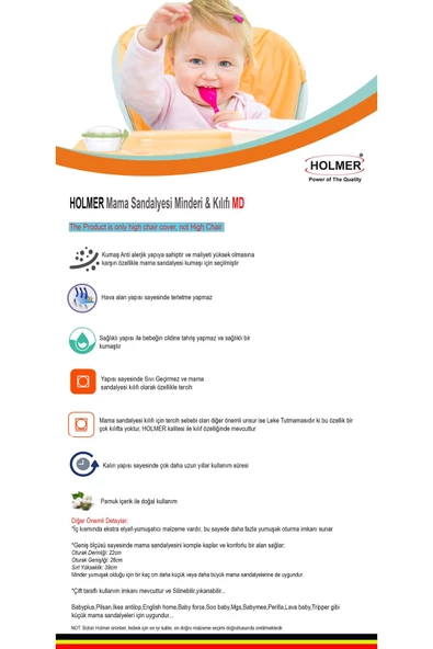HOLMER Leke Tutmaz Organik Mama Sandalyesi Minderi & Kılıfı Md-turkuaz - 8