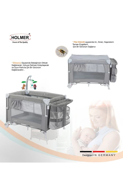 HOLMER Maxi Comfort Coolstyle (ANNE YANI-DELUXE KUMAŞ) Premium Dönenceli Oyun Parkı/anne Yanı 70x110cm Gri - 4
