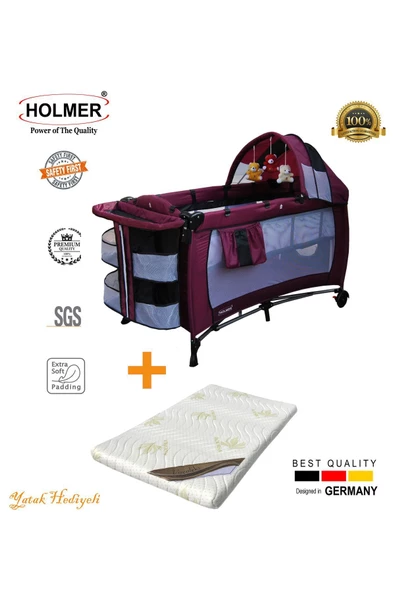 HOLMER Kids Maxi Comfort Eurostyle Oyun Parkı 60 x 120 cm Mürdüm+Aloevera Yatak