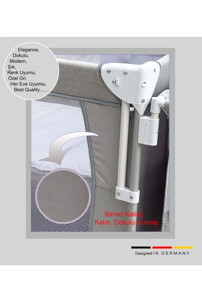 HOLMER Coolstyle (Deluxe Kumaş) Premium Cibinlikli Dönenceli Anne Yanı/Oyun Parkı/Park Yatak 70x110cm Gri - 6