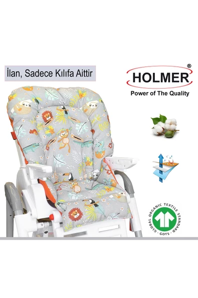 HOLMER Leke Tutmaz Organik Mama Sandalyesi Minderi & Kılıfı Max-t Koyu Gri