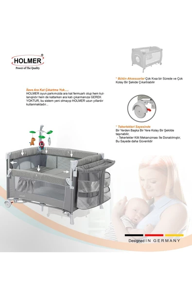 HOLMER Maxi Comfort Coolstyle (ANNE YANI-DELUXE KUMAŞ) Premium Dönenceli Oyun Parkı/anne Yanı 70x110cm Gri - 5